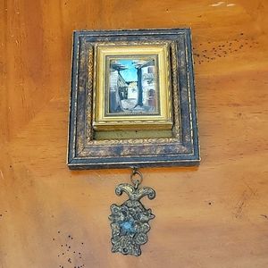 VTG FRAMED ART WITH METAL DESIGN ATTACHED BELOW